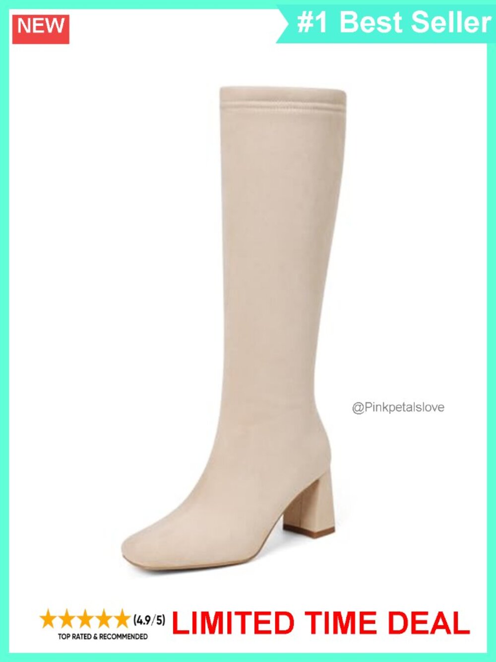 Wide Calf Knee High Boots Square Toe Chunky Heel Side Zip